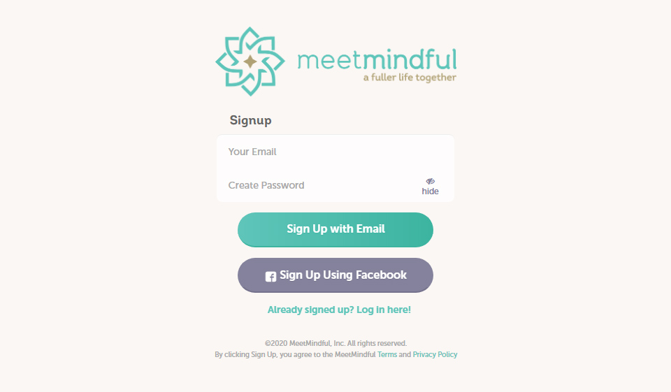 MeetMindful Signup Process