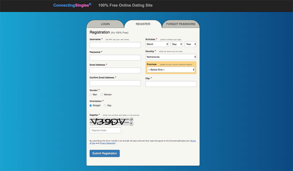 ConnectingSingles.com Sign up