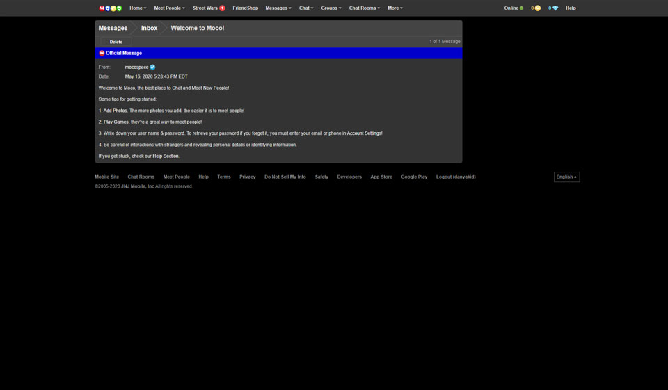 Registreringsprosess for Mocospace